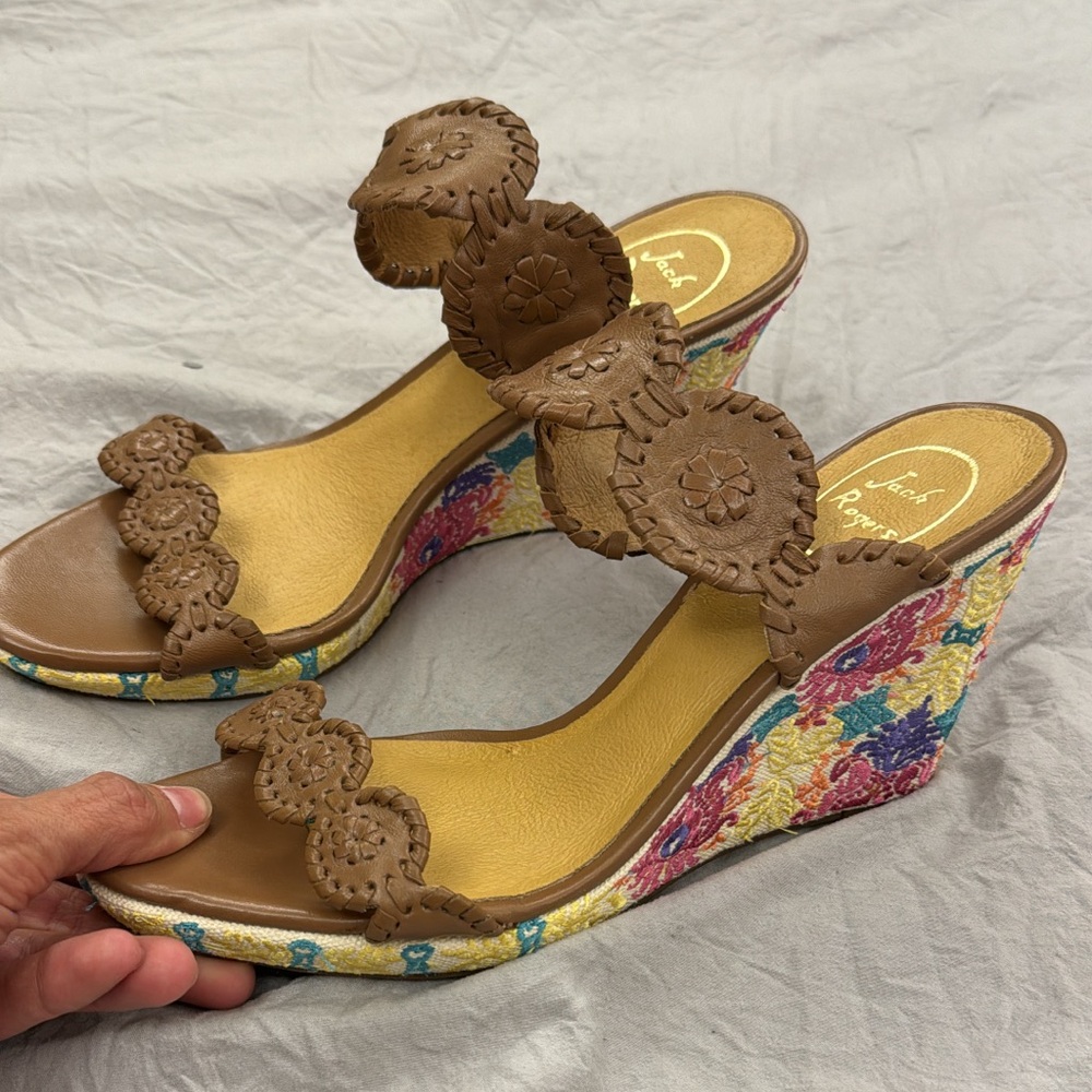 Jack Rogers Embroidered Heel Wedge Summer 9.5
